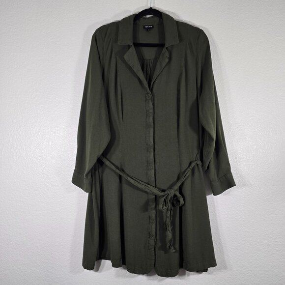 Torrid Button Down Shirt Dress Women Plus Size 2XL Green Tie Waist Long Sleeve - Picture 1 of 10